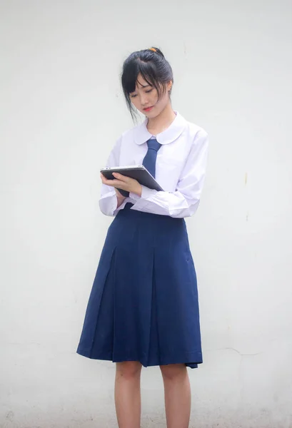 Porträt Der Thailändischen High School Schüler Uniform Schöne Mädchen Zeigen — Stockfoto