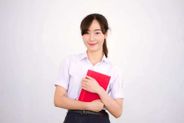 Asia Thai High School Student Uniform Beautiful Girl Read Book — Stock Photo, Image