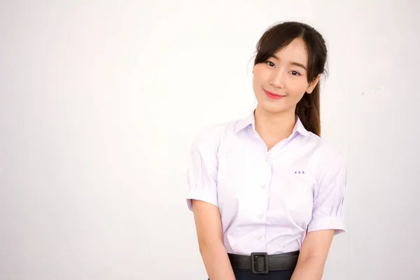Portrét Thajské Vysoké Školy Student Uniforma Teen Krásná Dívka Šťastný — Stock fotografie