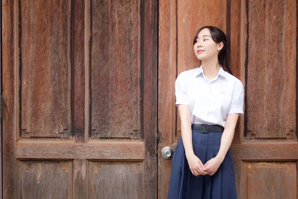 Portret Van Thaise Middelbare School Student Uniform Tiener Mooi Meisje — Stockfoto