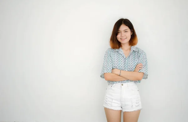 Portrait Thai Adult Beautiful Girl Short Hair Relax Smile — Stok fotoğraf