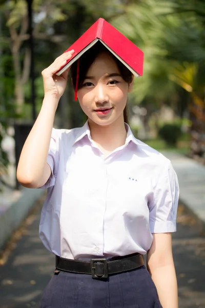 Azië Thai Middelbare School Student Uniform Mooi Meisje Lees Een — Stockfoto