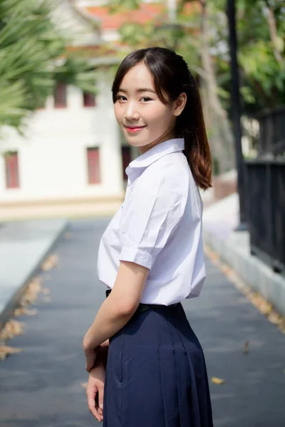 Portret Van Thaise Middelbare School Student Uniform Tiener Mooi Meisje — Stockfoto