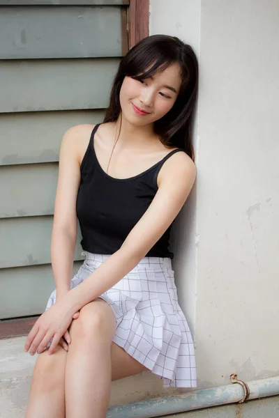 Portrait Thai China Adult Beautiful Girl Relax Smile — Stock Photo, Image