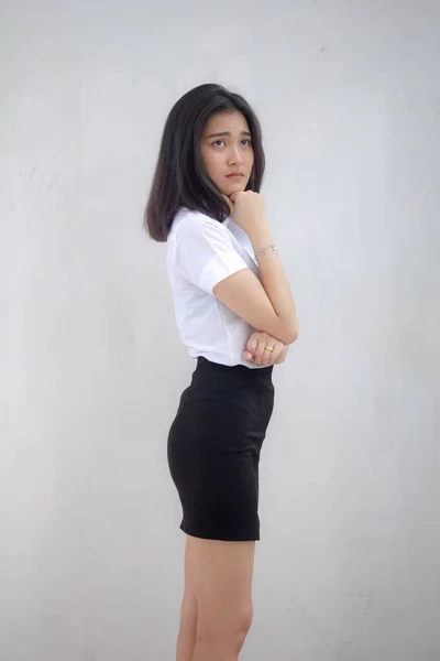 Retrato Tailandés Estudiante Adulto Universidad Uniforme Hermosa Chica Think —  Fotos de Stock