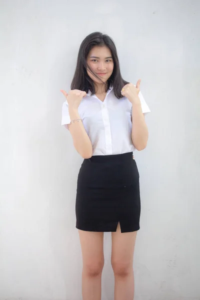 Portrait Thai Adult Student University Uniform Beautiful Girl Excellent — Stockfoto