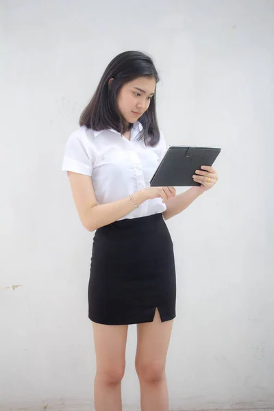 Portret Van Thai Volwassen Student Universiteit Uniform Mooi Meisje Met — Stockfoto