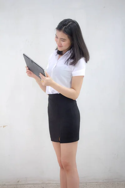 Portret Van Thai Volwassen Student Universiteit Uniform Mooi Meisje Met — Stockfoto