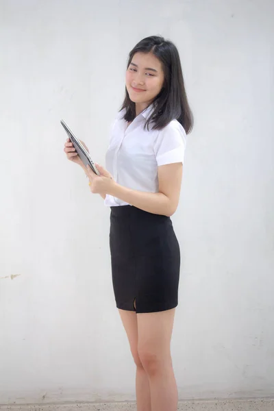 Portret Van Thai Volwassen Student Universiteit Uniform Mooi Meisje Met — Stockfoto