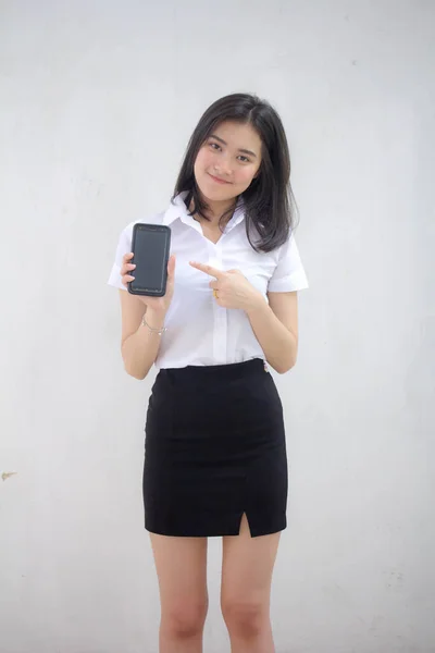 Portret Van Thai Volwassen Student Universiteit Uniform Mooi Meisje Tonen — Stockfoto