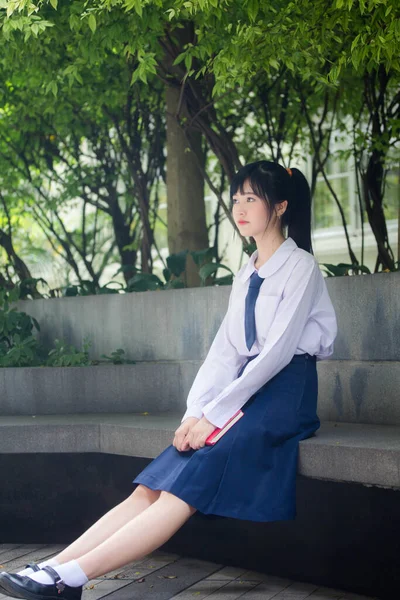 Portrait Thai High School Student Uniform Teen Beautiful Girl Happy — Stock Photo, Image