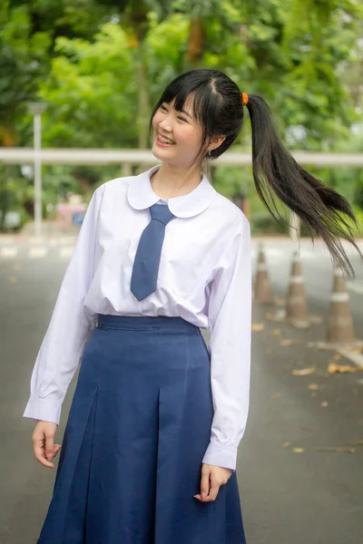 Potret Thai Siswa Sma Seragam Remaja Gadis Cantik Bahagia Dan — Stok Foto