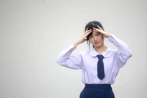 Portrait Thai High School Student Uniform Beautiful Girl Think — Stock Photo, Image