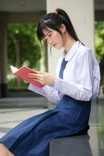 Asiatisch Thai High School Student Uniform Hübsch Mädchen Read Ein — Stockfoto