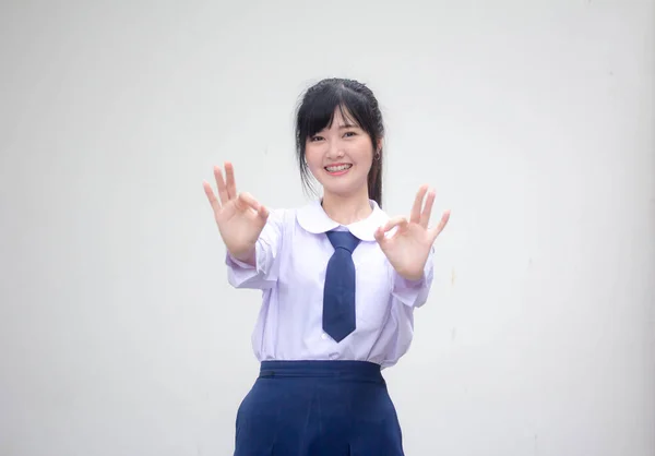 Portret Van Thaise Middelbare School Student Uniform Mooi Meisje — Stockfoto