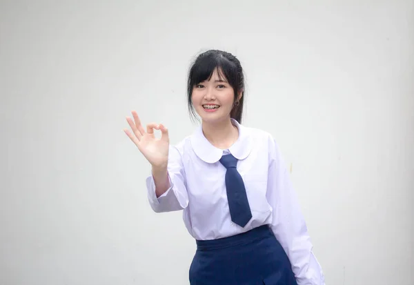 Retrato Tailandés Estudiante Secundaria Uniforme Hermosa Chica —  Fotos de Stock