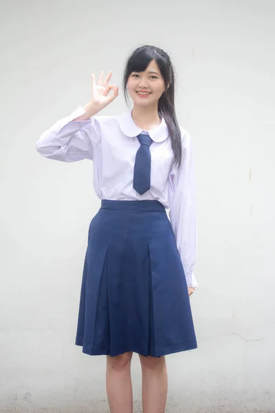 Πορτρέτο Του Thai Γυμνάσιο Στολή Μαθητή Όμορφο Κορίτσι Εντάξει — Φωτογραφία Αρχείου