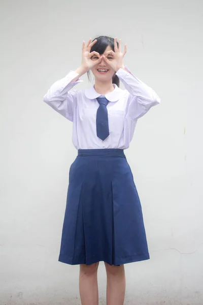 Retrato Tailandês Estudante Ensino Médio Uniforme Bela Menina — Fotografia de Stock