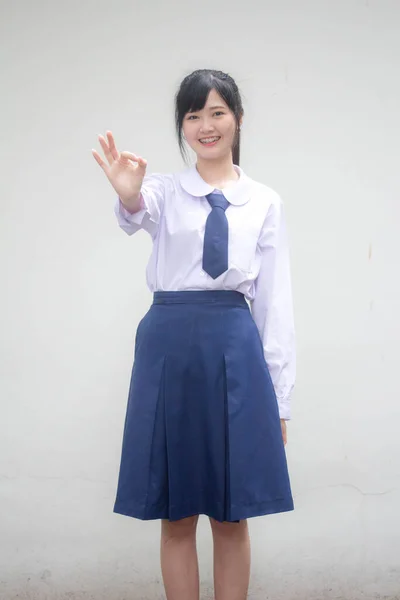 Portret Van Thaise Middelbare School Student Uniform Mooi Meisje — Stockfoto
