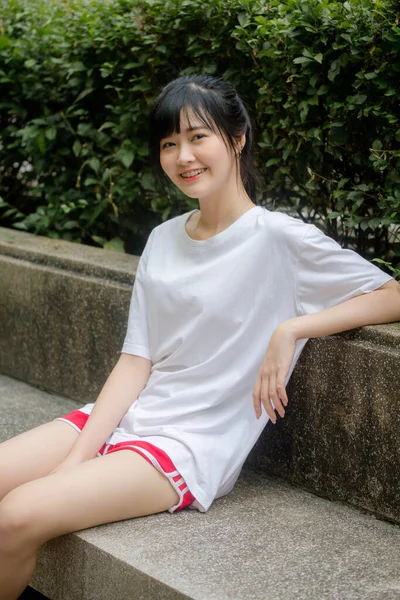 Asiatico Thai Giapponese Teen Bianco Shirt Bella Ragazza Felice Relax — Foto Stock