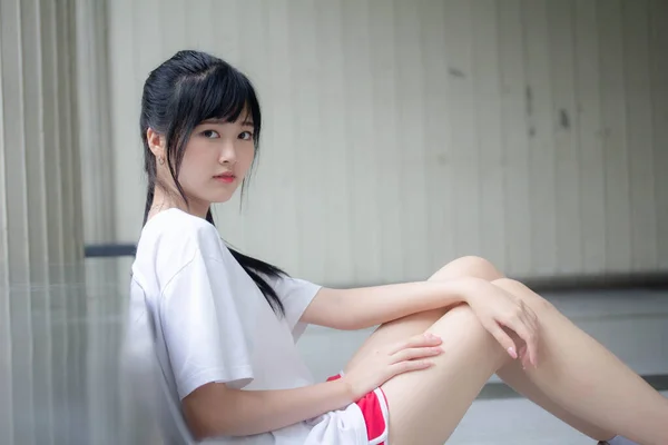 Asiatisch Thai Japanisch Teen Weiß Shirt Hübsch Mädchen Glücklich Und — Stockfoto