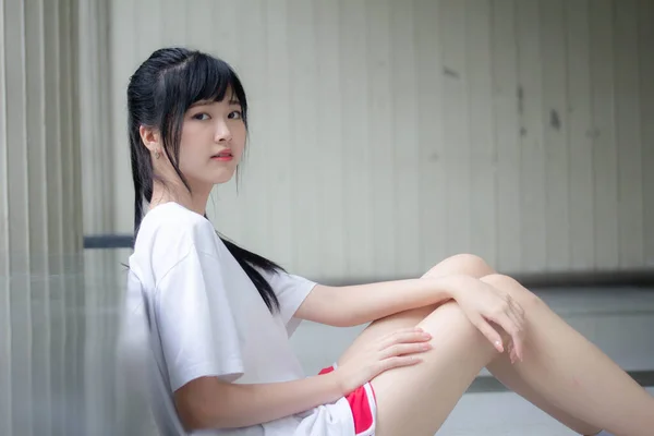 Asiatisch Thai Japanisch Teen Weiß Shirt Hübsch Mädchen Glücklich Und — Stockfoto