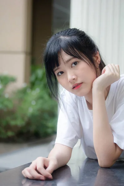 Asie Thai Japonais Adolescent Adolescent Blanc Shirt Belle Fille Heureux — Photo