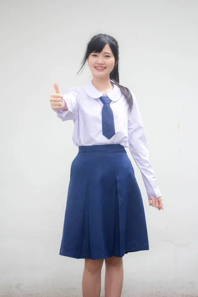 Retrato Tailandés Estudiante Secundaria Uniforme Hermosa Chica Excelente —  Fotos de Stock