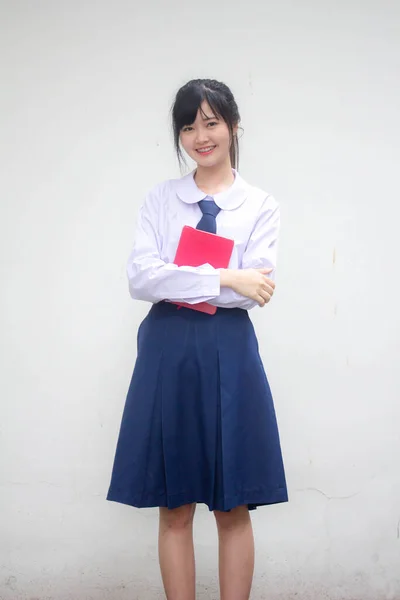 Ázsiai Thai Középiskola Diák Egyenruha Gyönyörű Lány Könyv — Stock Fotó