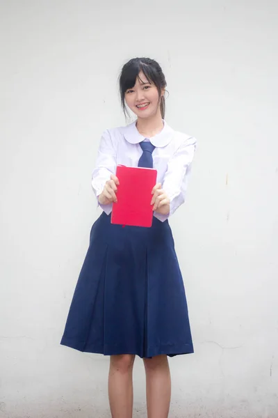 Asiatisch Thai High School Student Uniform Hübsch Mädchen Und Buch — Stockfoto