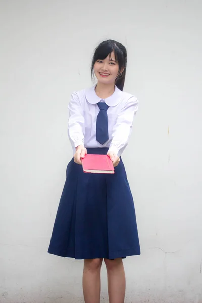 Asia Tailandesa Escuela Secundaria Estudiante Uniforme Hermosa Chica Libro — Foto de Stock