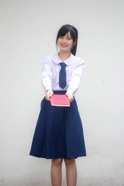 Azië Thai Middelbare School Student Uniform Mooi Meisje Boek — Stockfoto