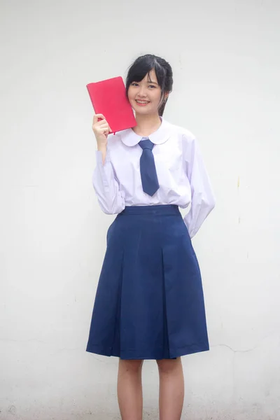 Azië Thai Middelbare School Student Uniform Mooi Meisje Boek — Stockfoto