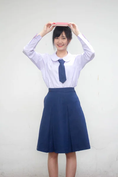 Azië Thai Middelbare School Student Uniform Mooi Meisje Boek — Stockfoto