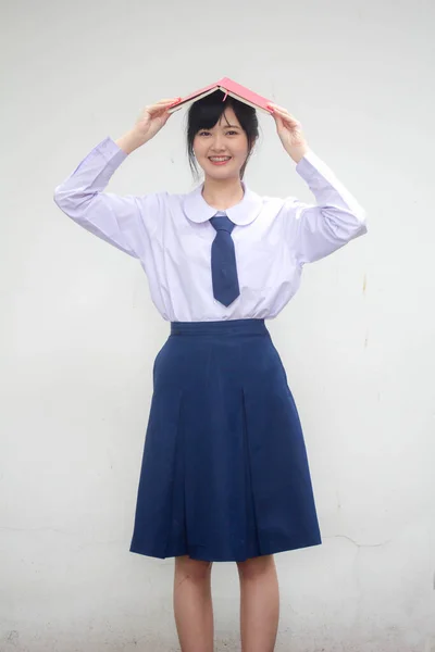 Asiatisch Thai High School Student Uniform Hübsch Mädchen Und Buch — Stockfoto