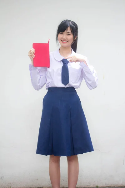 Azië Thai Middelbare School Student Uniform Mooi Meisje Boek — Stockfoto