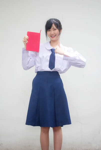 Azië Thai Middelbare School Student Uniform Mooi Meisje Boek — Stockfoto