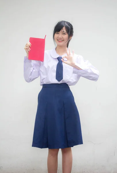 Azië Thai Middelbare School Student Uniform Mooi Meisje Boek — Stockfoto