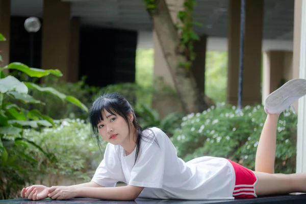 Asia Thai Japanese Teen Teen White Shirt Beautiful Girl Happy — Stockfoto