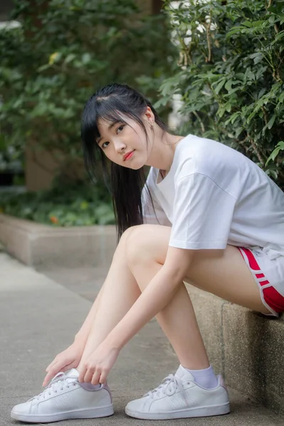 Asia Thai Japanese Teen Teen White Shirt Beautiful Girl Happy — Φωτογραφία Αρχείου