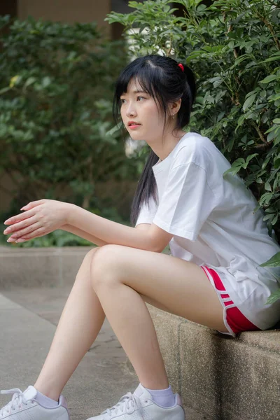 Asiatisch Thai Japanisch Teen Weiß Shirt Hübsch Mädchen Glücklich Und — Stockfoto