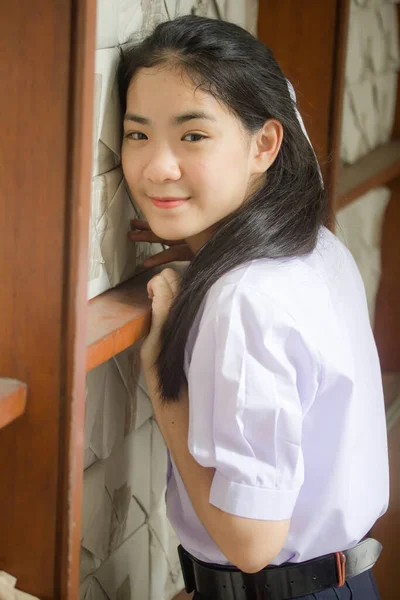 Portrait Thai High School Student Uniform Teen Beautiful Girl Happy — Stock Photo, Image