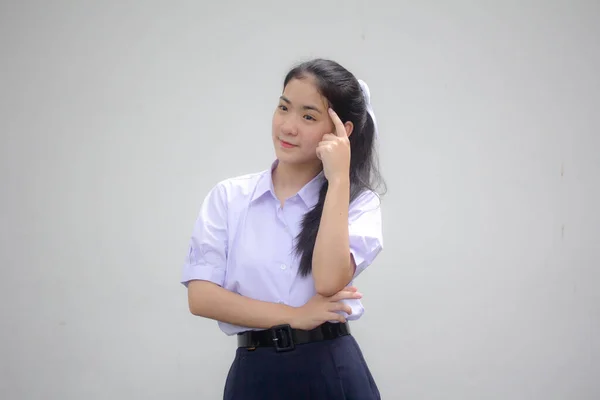 Porträt Der Thailändischen High School Studentin Uniform Schönes Mädchen Think — Stockfoto