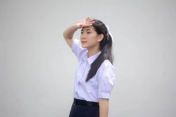 Portrét Thajské Střední Školy Studentské Uniformy Krásná Dívka Přemýšlet — Stock fotografie