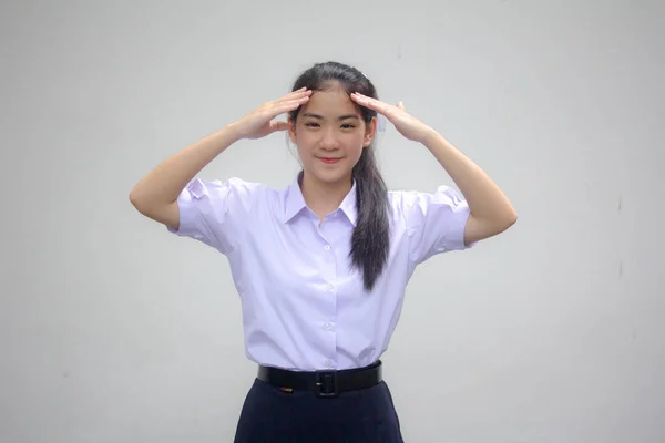 Portret Van Thaise Middelbare School Student Uniform Mooi Meisje Denk — Stockfoto