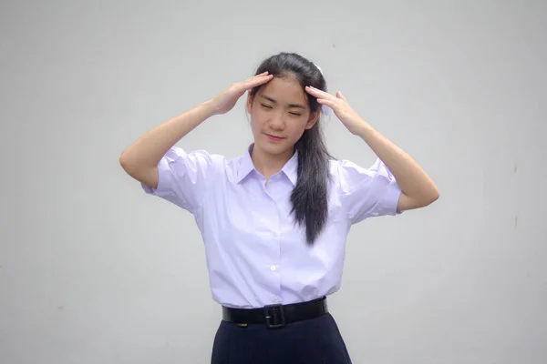 Portret Van Thaise Middelbare School Student Uniform Mooi Meisje Denk — Stockfoto