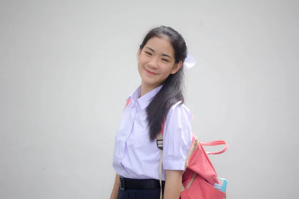 Retrato Tailandês Estudante Ensino Médio Uniforme Adolescente Linda Menina Feliz — Fotografia de Stock