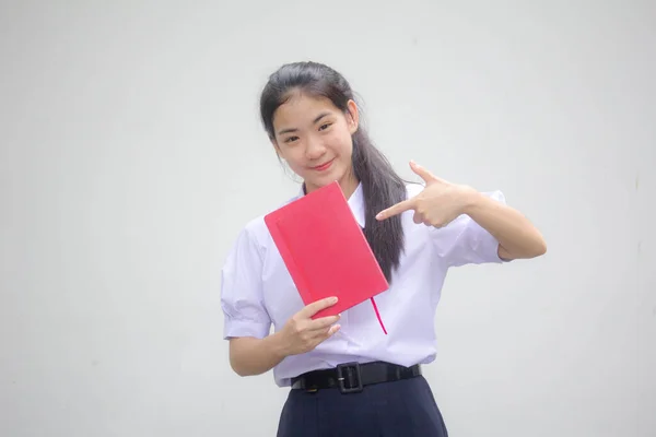 Ασία Thai Σχολική Σχολική Στολή Όμορφο Κορίτσι Και Ένα Βιβλίο — Φωτογραφία Αρχείου