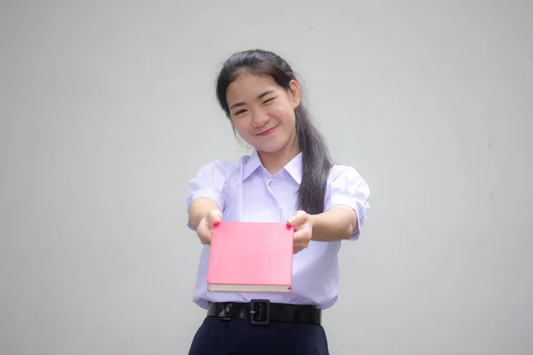 Asia Thai Gymnasiet Student Uniform Vacker Flicka Och Bok — Stockfoto