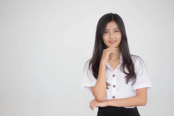 Porträt Von Thailändischen Erwachsenen Studenten Uniform Schöne Mädchen Entspannen Und — Stockfoto